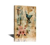 TISHIRON Antique Vintage Ephemera Collage Pictures Scrapbook Paper, Script Letters, Stamps Prints Poster Canvas Wall Art for Bedroom Living Room Decor Framed Ready to Hang 30 x 45cm