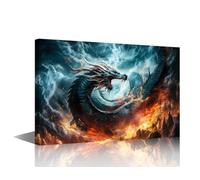 TISHIRON Artwork for Home Walls Red Dragon Pictures for Living Room Dragon Wall Art Legend Hell Monster Art Prints Wall Art Family Wall Decor Stretched and Framed Ready to Hang, 30x45cm