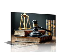 TISHIRON Artwork for Walls Law Books Gavel Canvas Prints Wall Art Justice Legal System Wall Decor Art Hammer Scales Paintings for Wall Decorations Canvas Wall Art Ready to Hang- 30x45cm