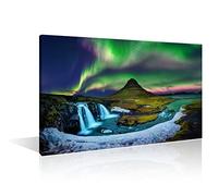 TISHIRON Aurora Borealis Wall Art 1 Pieces Iceland Kirkjufell Mountains Wall Decoration for Living Room Northern Light Home Decor Modern Artwork Bedroom Decor Frame Ready to Hang (12" Wx18 H)