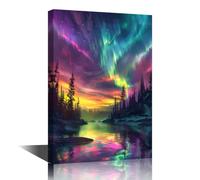 TISHIRON Aurora Forest Wall Decor, 1 Panel Wall Art for Bedroom Living Room | Vivid Northern Landscape Print, 24x16in, Fade Resistant Canvas, Fantasy Iceland Easy To Hang for Modern Home Office
