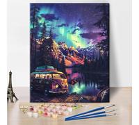 TISHIRON Aurora Paint by Numbers for Adults, Oil Hand Painting Acrylic Pigment Car, Paint by Number on Canvas Mountain, DIY Painting by Numbers for Home Decor 16"x20"(Frameless)