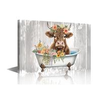 TISHIRON Bathroom Artwork for Wall Highland Cow Prints Wall Art Animals in Bathtub Pictures on Canvas Framed Wall Art Cow Baby Posters and Prints Highland Cattle Wall Art Modern Home Decor, 30x45cm