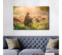 TISHIRON Bathroom Artwork for Wall Jesus Lost Lamb Pictures on Canvas Lost Lamb Wall Art Framed Wall Art Living Room Wall Decor Modern Home Decor Christian Wall Art Canvas Arts & Crafts, 60x90cm