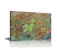 TISHIRON Bathroom Decor Wall Art 1 Piece Metal Old Background Wall Art Green Patina Posters Canvas Print Modern Artwork Abstract Picture for Home Decoration Stretched Framed Ready Hang (12" Wx18 H)