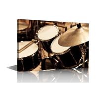 TISHIRON Bathroom Decor Wall Art Bass Drum Printed Wall Paintings 1 Piece Crash Cymbal Wall Decoration for Living Room Decor Detail of a Drum Kit Wall Pictures Framed Ready to Hang (12''Wx 18''H)