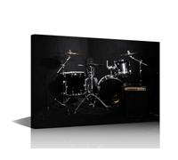 TISHIRON Bathroom Decor Wall Art Musical Instruments Wall Decor Concert Wall Decoration for Living Room Office Bedroom 1 Piece Rock Band Shelf Drum Set Home Decor Framed Ready to Hang (12''Wx 18''H)