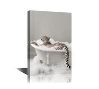 TISHIRON Bathroom Pictures Wall Decor Cheetah in a Bathtub Pictures Posters for Room Aesthetic Funny Animal Bathroom Wall Decor Artwork Paintings Stretched and Framed Ready to Hang (16" Wx24 H)