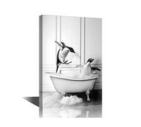 TISHIRON Bathroom Wall Art - Bathroom Wall Decor - Funny Black Bathroom Decor - Guest Bathroom - Penguin Gifts - Powder Room - Cute Cool Unique Bathroom Decor Ready to Hang - 24''Wx16''H