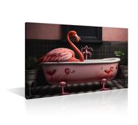 TISHIRON Bathtub Canvas Paintings Wall Art 1 Panel Flamingos Wall Decor for Living Room, Bedroom, Bathroom, Office. Pink Flamingo in a Bathtub Modern Home Decor Framed Ready to Hang (12" Wx18 H)