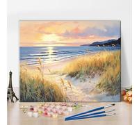 TISHIRON Beach Paint by Numbers for Adults, Beautiful Sunset Over The Sea DIY Paint by Number Kits on Canvas Dunes and Grass Acrylic Painting by Numbers Gifts Art Crafts for Home,16"x20" Frameless