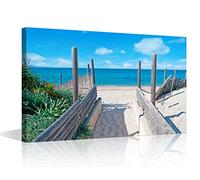 TISHIRON Beach Pathway Canvas Wall Art Seascape Painting Seaside Fence Artwork Picture Print for Living Room Bedroom Home Office Wall Decor Modern Coastal Landscape Ready to Hang (16X24in)