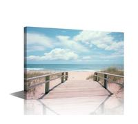 TISHIRON Beach Scene Canvas Wall Art Painting Dune Fence Wall Decor for Living Room Seaside Framed 1 Panel Modern Artwork for Home Wall Bedroom Decorations, 18x12in
