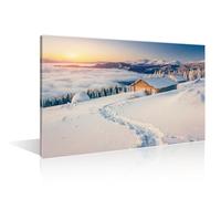 TISHIRON Beautiful Snow Scene Wall Decor for Living Room Winter Chalets in the Mountains at Sunset Pictures Wall Decor for Bedroom 1 Panel Posters and Prints Framed Ready to Hang (16" Wx24 H)