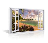 TISHIRON Beautiful Views of the Tropical Island Home Decor 1 Piece Window View of Field Tropical Island Black and White Wall Art Natural Landscape Modern Home Decor Framed Ready to Hang (24" Wx36 H)