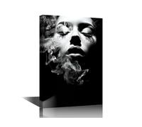 TISHIRON Beautiful Woman With Smoke on Black Background Poster Abstract Girl Black White Fashion Portrait Illustration Picture Decor For Home Living Room Bedroom Office (Woman-19, 16" Wx24 H)