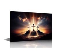 TISHIRON Bedroom Wall Decor 1 Pieces Canvas Wall Art Cross on the Mountain with Sun Light, Belief, Faith and Spirituality Posters and Prints, Wooden Framed Gallery-Wrapped Ready to Hang, 18" Wx12 H