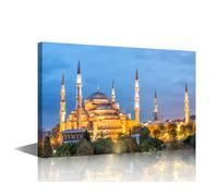TISHIRON Bedroom Wall Decor Amazing Night View of Blue Mosque Wall Art Istanbul Turkey Mosque Home Decor 1 Piece Pictures for Bedroom Living Room Stretched with Wooden Frame Ready to Hang 36x24 in