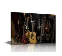 TISHIRON Bedroom Wall Decor Guitars Wall Art Acoustic Guitar Home Decor 1 Piece String Musical Instrument Pictures for Bedroom Living Room Dining Room Framed Ready to Hang (16''Wx 24''H)