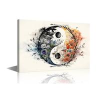 TISHIRON Bedroom Wall Decor Yin Yang Wall Art Floral Home Decor Yin Yang Wall Decorations for Living Room Bedroom Decor Modern 1 Piece Artwork Framed Ready to Hang (12''Wx 18''H)