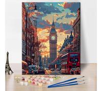 TISHIRON Big Ben Paint by Numbers Kit for Adults - London Cityscape Paint by Number on Canvas, DIY Acrylic Painting Adults' Paint-by-Number Kits for Gift Home Wall Decor, 16x20 Inch(Frameless)