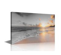 TISHIRON Black and White Canvas Wall Art Tropical Beach Sunset Picture for Living Room Kitchen Bedroom Modern Art wall Decor Seascape Stretched and Framed Ready to Hang(24X16in)