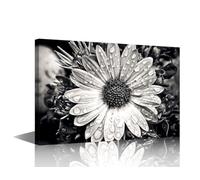 TISHIRON Black and White Flower with Dewdrops Wall Paintings for Living Room Daisy Pictures Print On Canvas Wall Art Bedroom Wall Decoration Office Wall Art Giclee Framed Ready to Hang - 24x16in