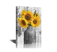 TISHIRON Black and White Sunflower Wood Canvas Wall Art Framed Artwork Decor for Bedroom Bathroom Prints Picture for Living Room Home Decor Ready to Hang 36x24 Inch