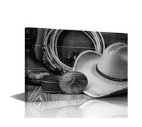 TISHIRON Black and White Wall Art for Bedroom West Rodeo Cowboy Canvas Painting Western Cowboy Large Wall Art for Living Room Contemporary Home Decor 1 Panel Stretched on Wooden Frame, 36x24in