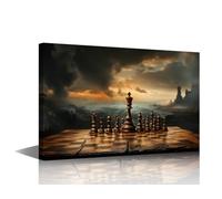 TISHIRON Black and White Wall Art International Chess Chessboard Picture Canvas Wall Art on Canvas Prints with Solid Wood Frame for Living Room Home Office Bedroom Wall Decor Ready to Hang 18x12 in