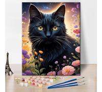 TISHIRON Black Cat DIY Paint by Numbers Kit for Adults Animals Paint by Numbers with Brushes Flowers Adults' Paint by Number Kits Kitten Acrylic Painting Kits for Gift Home Decor 16"x20"(Frameless)
