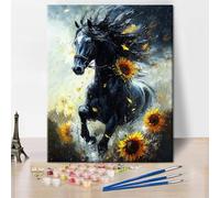 TISHIRON Black Horse Paint by Number Kits for Adults Beginners Adults Horse and Sunflower Paint by Numbers Kits DIY Colour Painting by Numbers on Canvas for Home Wall Decor 16x20inch Frameless