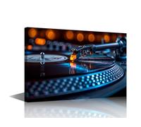 TISHIRON Black Wall Art Phonograph Pictures Vinyl Records Paintings 1 Panel Printed on Canvas Music Player Artwork Modern Home Decoration Giclee Wooden Framed Ready to Hang(16" Wx24 H)