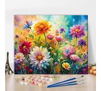 TISHIRON Blooming Flowers Paint by Numbers for Adults DIY Acrylic Painting by Number Kits on Canvas Colorful Floral Paint by Numbers Kit Acrylic Painting Art Crafts 16x20inch Frameless