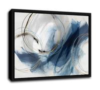 TISHIRON Blue and White Abstract Circle Doodle Wall Art with Matte Black Frame - No Glass Needed, - 30x40cm Ready-to-Hang Canvas for Living Room Accent Decor