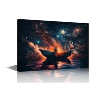 TISHIRON Boat Canvas Wall Art for Bedroom Bathroom Sunset Sky Painting House Decorations Outer Space Print Artwork Canvas Framed Artwork for Walls Posters framed Ready to Hang 16" Wx24 Hx1 Panel