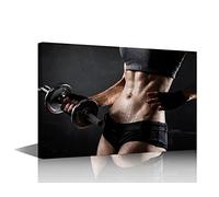 TISHIRON Bodybuilding Girl Art Prints Muscle Fitness Canvas Paintings for Wall Decorations Black and White Wall Artwork Inspirational Wall Art Stretched and Framed Ready to Hang, 30x45cm