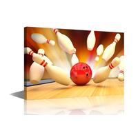 TISHIRON Bowling Hitting Canvas Wall Art Painting Red and White Bowling Wall Decor for Living Room Sports Theme Pictures Print on Canvas Framed Modern Artwork for Home Bedroom Decorations, 18x12in