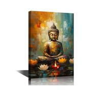 TISHIRON Buddha Home Decor Posters & Prints Altar Lamp that Burns Day and Night Wall Art for Living Room 1 Pieces Lotus Pictures Kitchen Wall Decor Stretched and Framed Ready to Hang (16" Wx24 H)