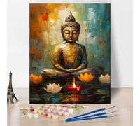 TISHIRON Buddha Oil Paint by Numbers Kit for Adults - Lotus Flower Candle DIY Paint by Numbers on Canvas - Beginner 16x20inch
