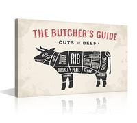 TISHIRON Butcher's Guide Series Cuts of Beef Creative Posters Metal Cafe Bar Home Wall Art Decoration Restaurant Kitchen Retro Poster Framed Ready to Hang 36x24inch (90x60cm)
