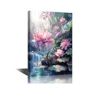 TISHIRON Butterfly Wall Decorations for Living Room Pink Flowers Wall Art 1 Piece Flowers Posters and Prints Home Decorations for Living Room Framed Ready to Hang (12''Wx 18''H)