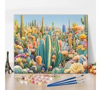 TISHIRON Cactus Paint by Numbers for Adults, Desert Plants Paint by Numbers on Canvas, DIY Flowering Cacti Oil Painting for Beginners, Art Crafts for Home Wall Decor 16"x20"(Frameless)
