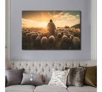 TISHIRON Canvas Art Decorations for Living Room Jesus Shepherd Prints Wall Art Christian Wall Art Lamb Wall Art Wall Decor Living Room Family Wall Decor Canvas Wall Art Ready To Hang, 60x90cm