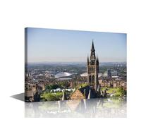 TISHIRON Canvas Art Glasgow Skyline Wall Art Cityscape Prints for Bedroom Canvas Print Painting Artwork City Glasgow Overview Modern Decoration Study Bedroom Home Decor 24" W x 16" H