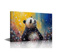 TISHIRON Canvas Art Wall Decor Illustration of Cute Animal Oil Painting Animal Wallpaper Panda Prints Poster for Living Room Children Room Wall Art Decor Framed Ready to Hang 24"x16"