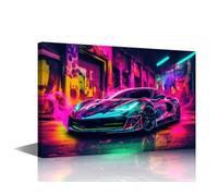 TISHIRON Canvas Art Wall Decor Sports Car Bedroom Wall Art Supercar Pictures for Living Room Graffiti Futuristic Car Wall Painting Modern Art Stretched and Framed Ready to Hang 18x12in