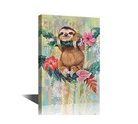 TISHIRON Canvas Painting Wall Picture Cute Sloth Hanging on Vine Posters Wall Art Modern Beauty Home Office Bathroom Bedroom Kitchen Decor Giclee Framed Print 12x18inch (30x45cm)