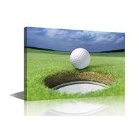 TISHIRON Canvas Prints for Living Room Golf Course Paintings Golf Ball on The Lawn Artwork 1 Panel Wall Art Giclee Gallery-Wrapped Modern Home Decor Framed Stretched Ready to Hang(12" Wx18 H)