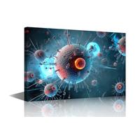 TISHIRON Canvas Wall Art 1 Panel Framed A Dynamic Virus in The Microscopic World Painting Gallery-Wrapped Art Print Ready to Hang for Doctor's Office Room Decor - 18" Wx 12" H
